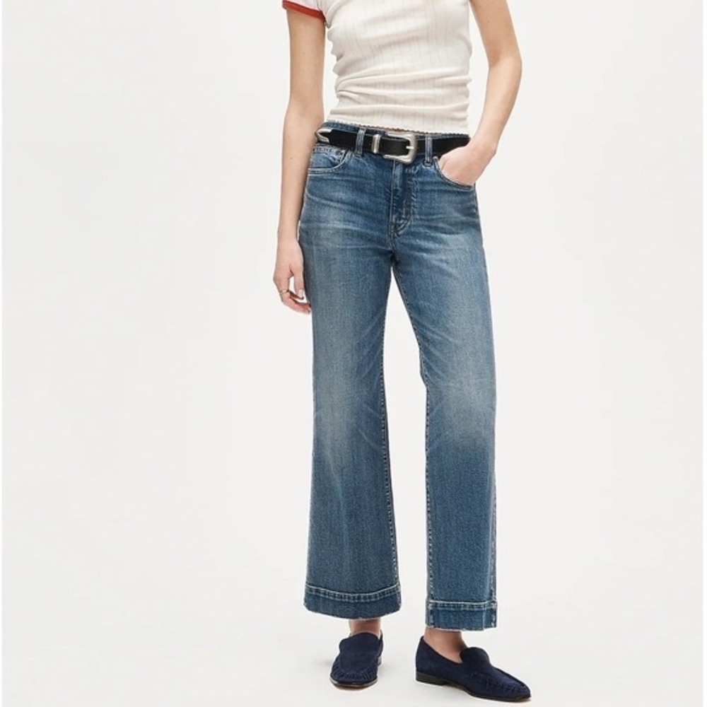 J Crew Charley Kickout Crop Flare Jeans Medium Reagan Wash Blue Denim Trouser 29